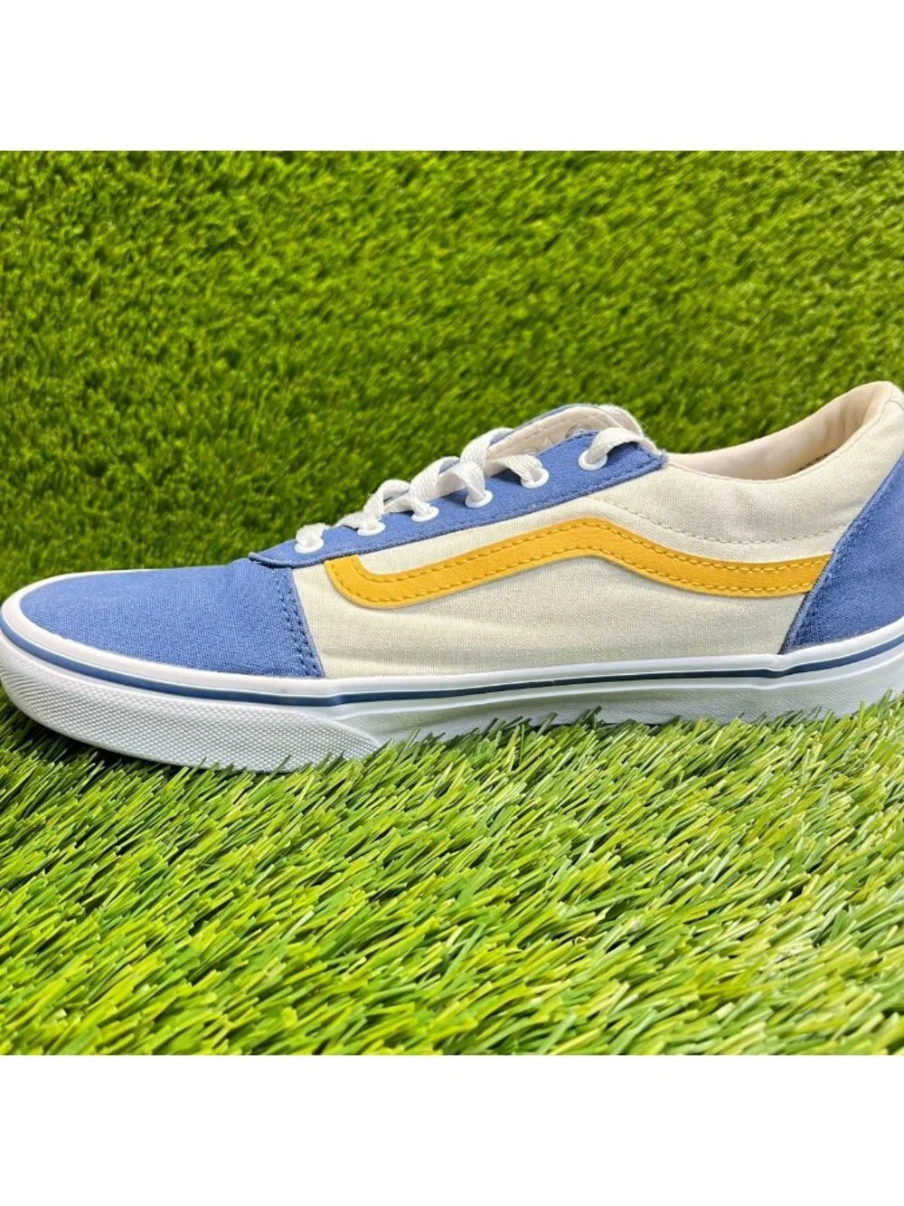 Vans Old Skool Boys Size 7 Blue Yellow White Athletic Skate Shoes Sneakers